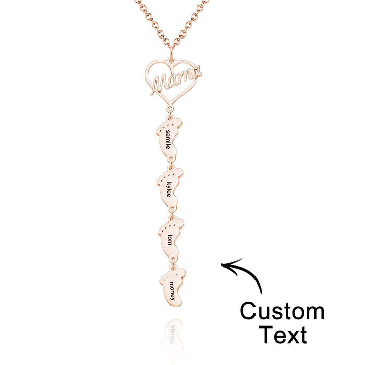 Custom Engraved Name Necklace Love MaMa Heart Baby Feet Charm