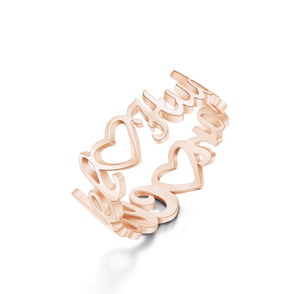 Custom Heart-Shaped Double Names Ring for Women