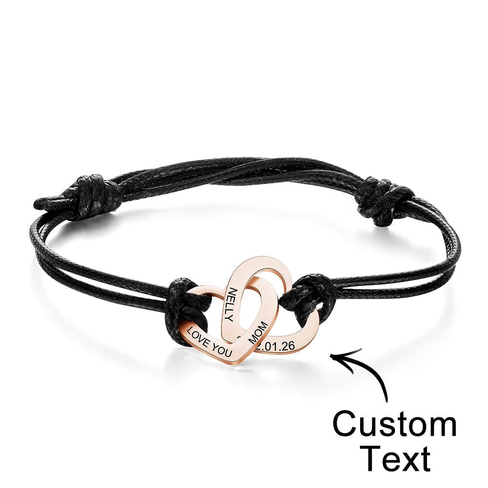 Custom Engraved Two Love Hearts Bracelet Personalized Elegant Bracelet for Women