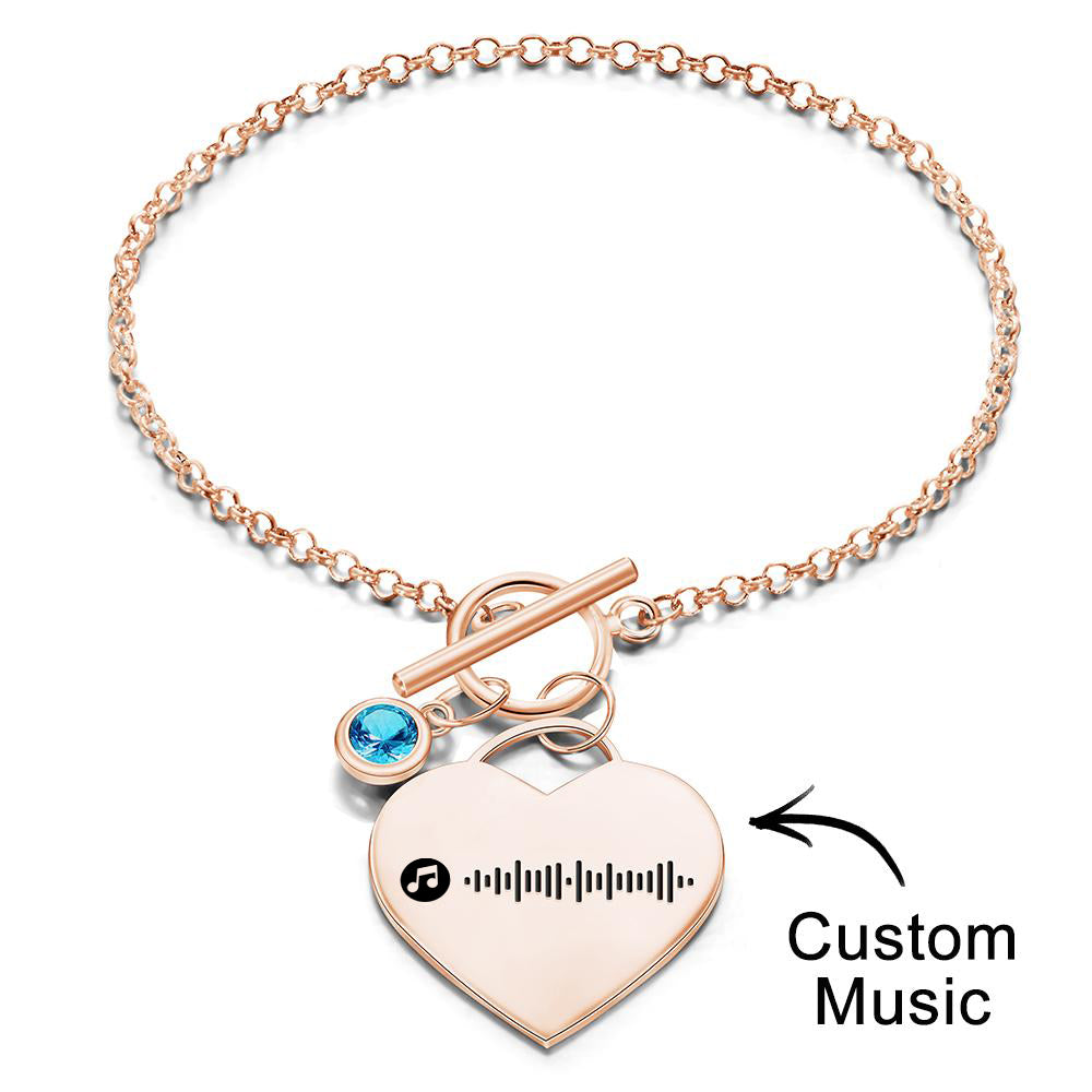 Custom Music Code Heart Bracelet with Birthstone Creative Gift for Women