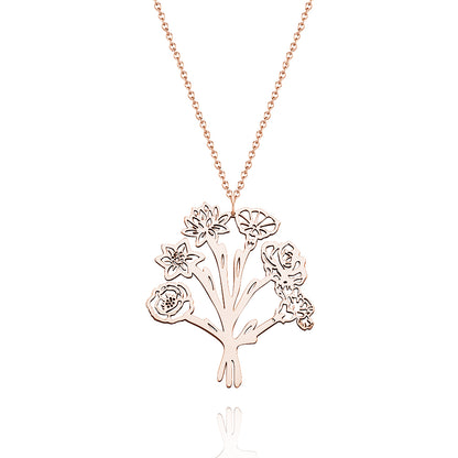 Personalized Combined Birth Flower Bouquet Necklace Bridesmaids' Gifts