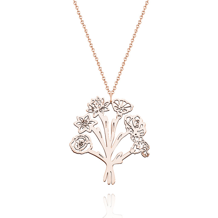 Personalized Combined Birth Flower Bouquet Necklace Bridesmaids' Gifts