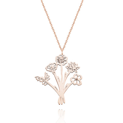 Personalized Combined Birth Flower Bouquet Necklace Bridesmaids' Gifts