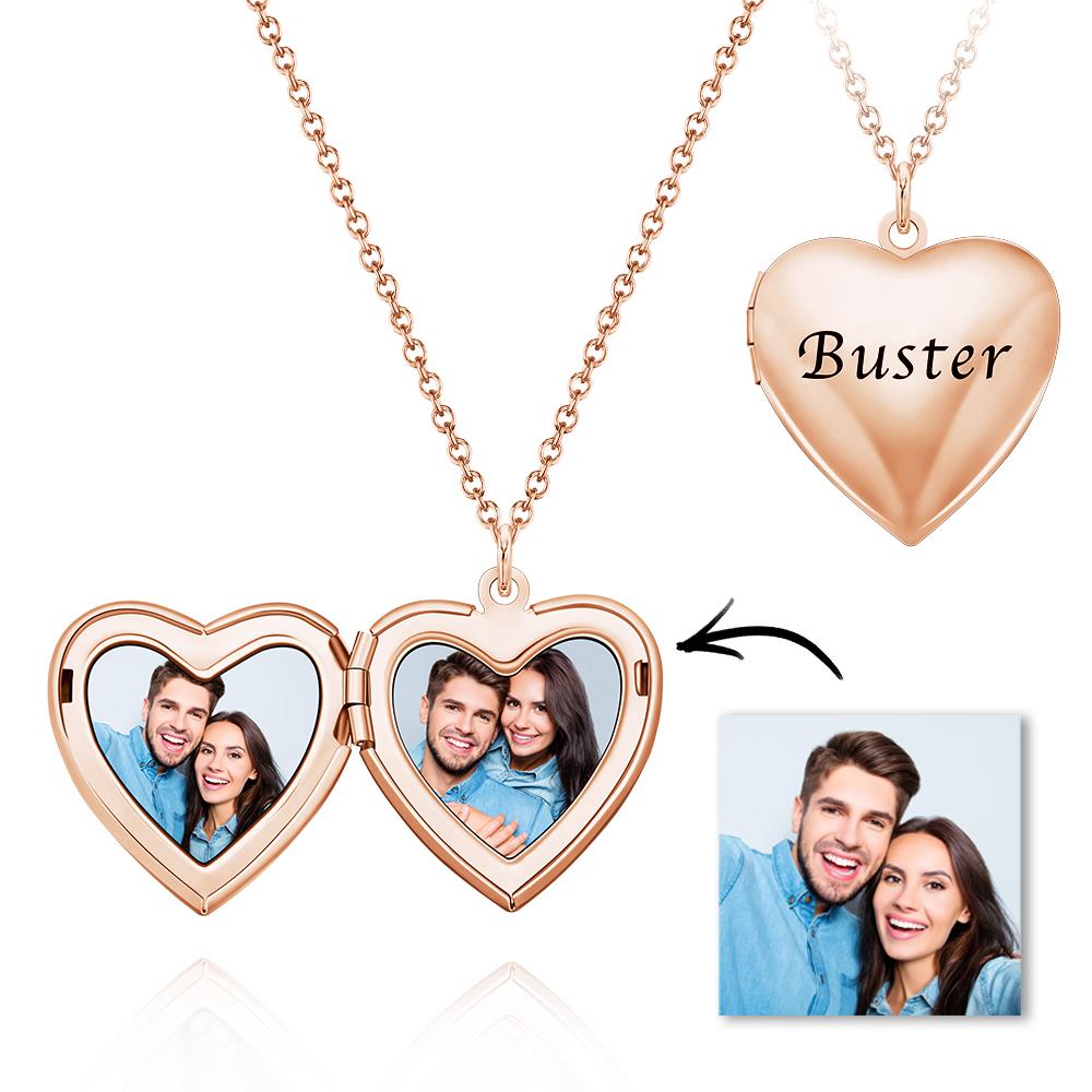 Custom Photo Engraved Necklace Heart-shaped Locket Necklace Creative Gift