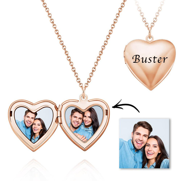 Custom Photo Engraved Necklace Heart-shaped Locket Necklace Creative Gift