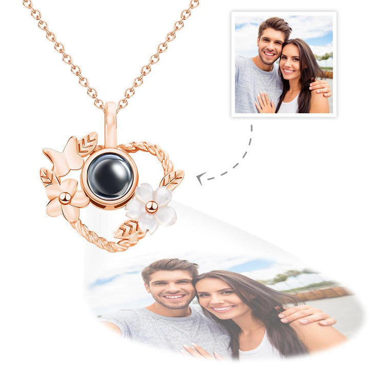 Custom Projection Necklace Heart-shaped Flowers Design Gifts