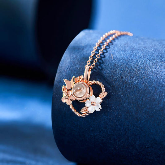 Custom Projection Necklace Heart-shaped Flowers Design Gifts