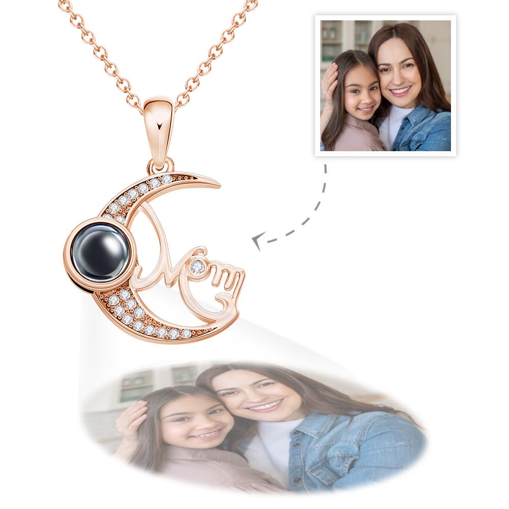 Custom Photo Projection Necklace Moon Pendant Necklace Gift for Mom