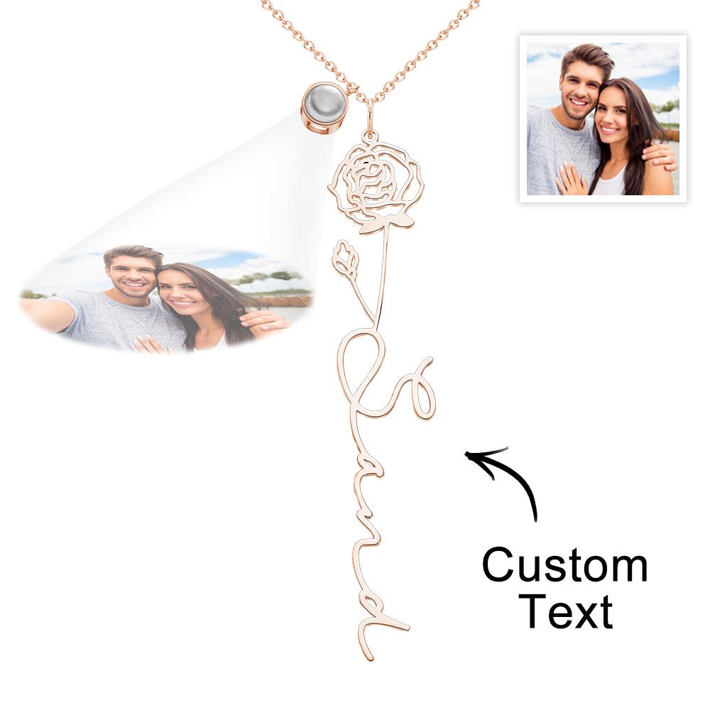 Custom Birth Flower Photo Projection Name Necklace Creative Gift for Women