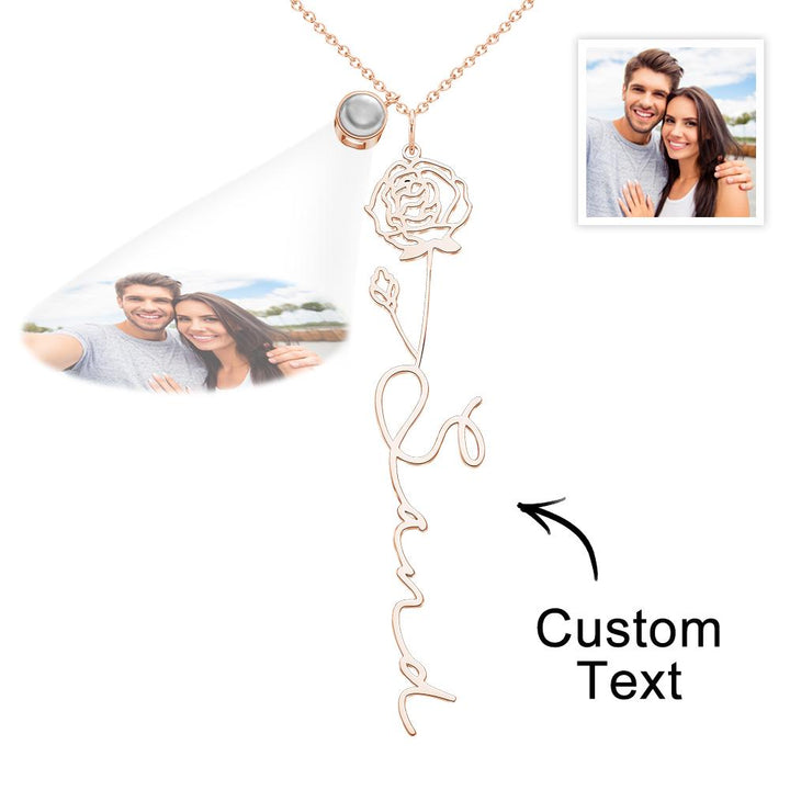 Custom Birth Flower Photo Projection Name Necklace Creative Gift for Women