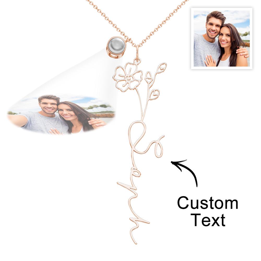 Custom Birth Flower Photo Projection Name Necklace Creative Gift for Women