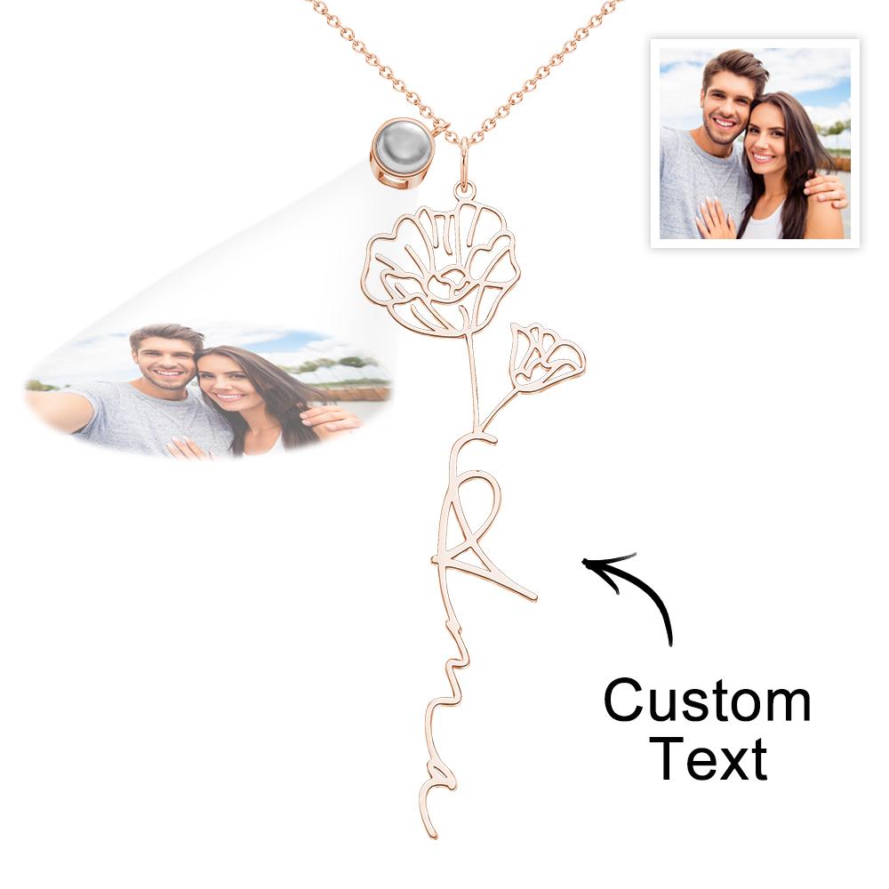 Custom Birth Flower Photo Projection Name Necklace Creative Gift for Women