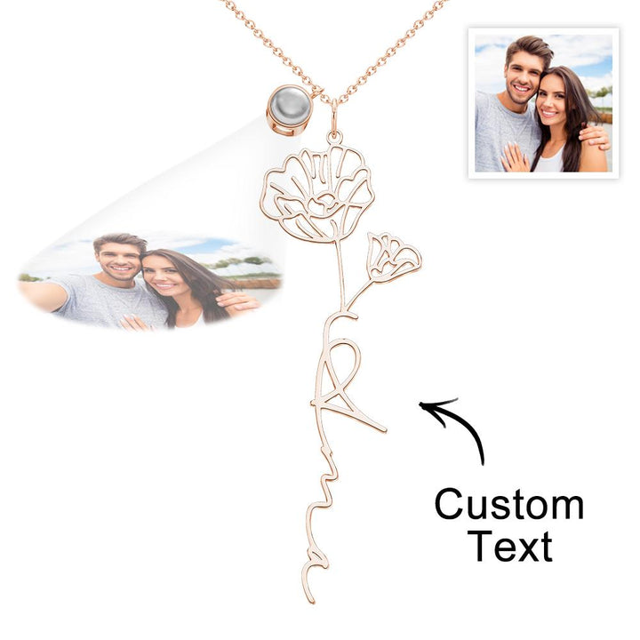 Custom Birth Flower Photo Projection Name Necklace Creative Gift for Women