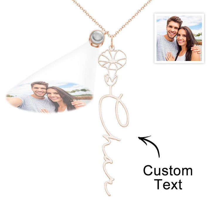 Custom Birth Flower Photo Projection Name Necklace Creative Gift for Women