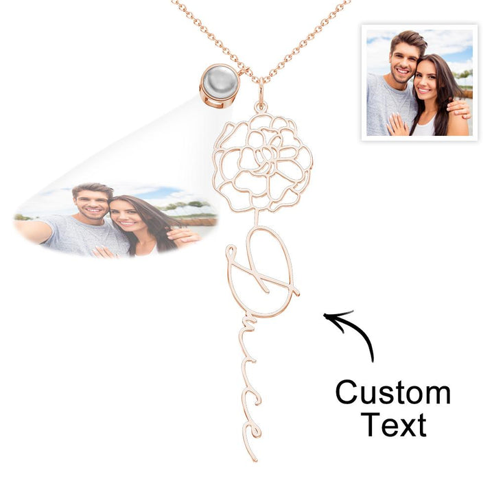 Custom Birth Flower Photo Projection Name Necklace Creative Gift for Women