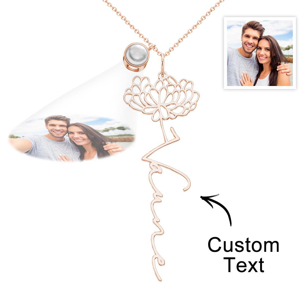 Custom Birth Flower Photo Projection Name Necklace Creative Gift for Women