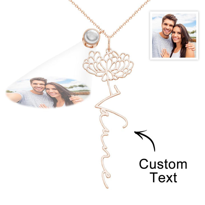 Custom Birth Flower Photo Projection Name Necklace Creative Gift for Women