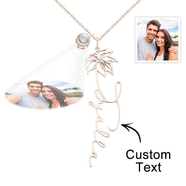 Custom Birth Flower Photo Projection Name Necklace Creative Gift for Women