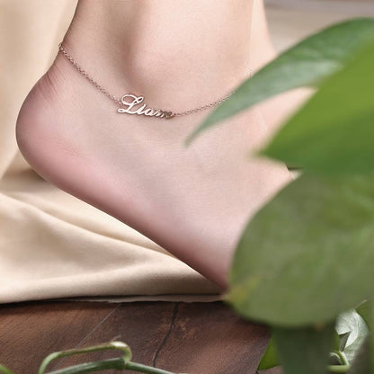 Personalized Name Anklet Sterling Silver