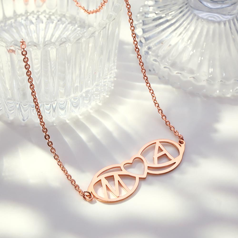Love Name Necklace Personalized Love Heart Infinite Initials Necklace Gift for Her