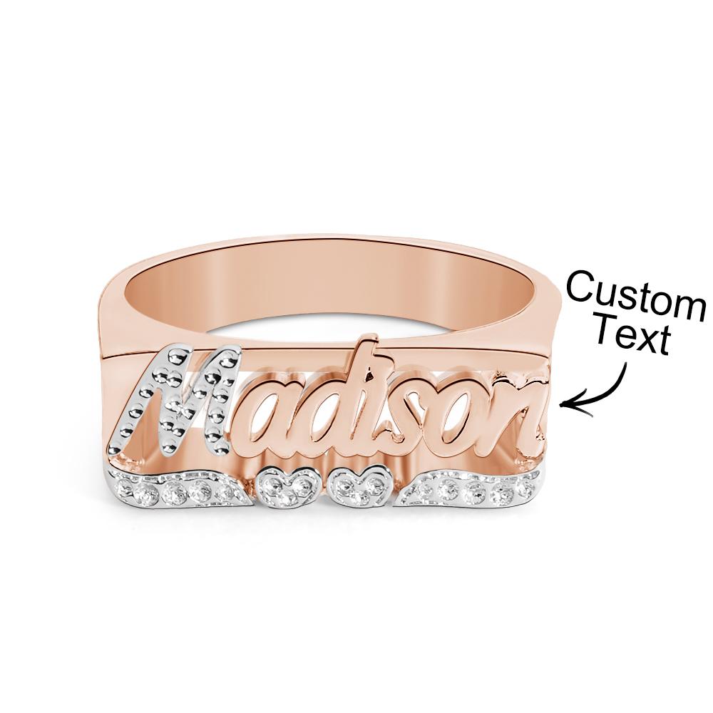 Personalised Hip Hop Name Ring With Double Hearts Initial Ring Jewellery Gift for Men Women