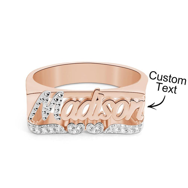 Personalised Hip Hop Name Ring With Double Hearts Initial Ring Jewellery Gift for Men Women