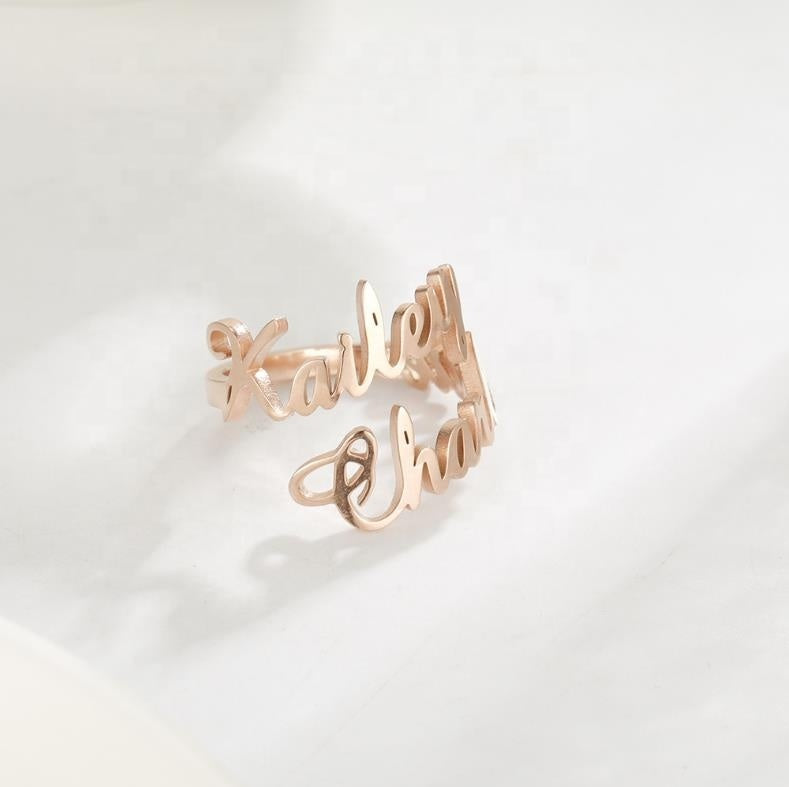 Custom Two Names Ring Stainless Steel Open Ring