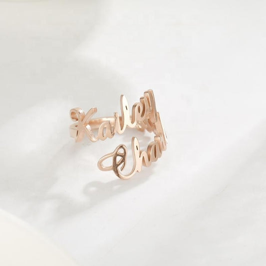 Custom Two Names Ring Stainless Steel Open Ring