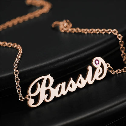 Personalized Name Bracelet with Custom Birthstone - Copper
