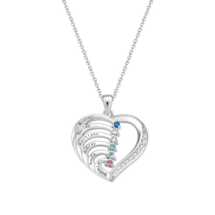 Personalized Heart Necklace Custom Family Name Birthstone Necklace Gift for Mother Grandma