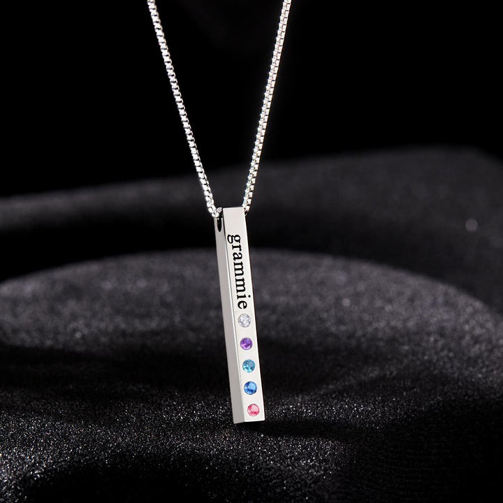 Custom Engraved Birthstone Necklace Bar Simple Gifts