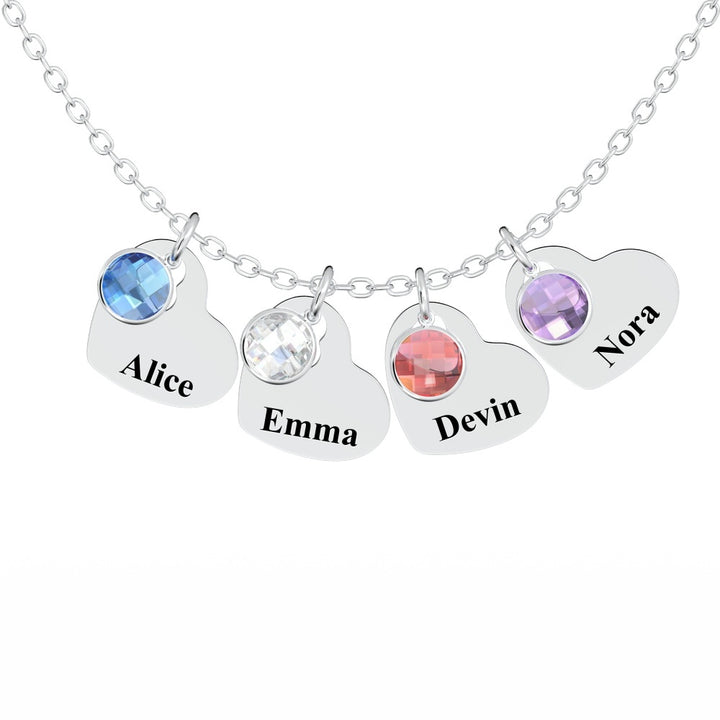 Custom Engraved Heart Pendant Necklace with Birthstones