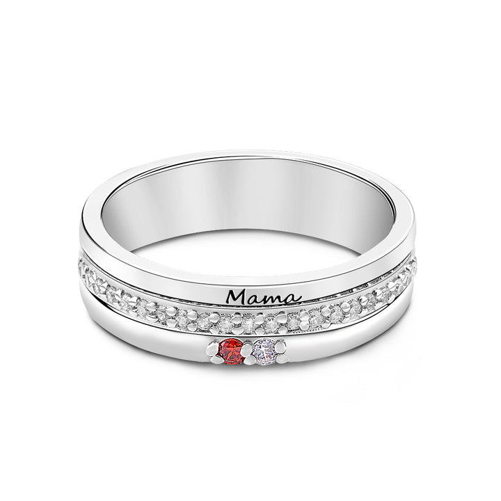 Personalized Birthstones Ring with Engraved Text Family Ring Jewelry Birthday Gift for Mom Grandma