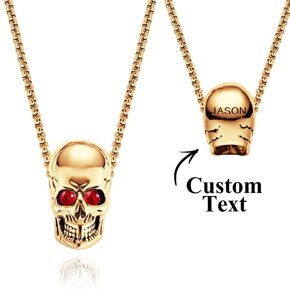Custom Engraved Name Skull Necklace With Birthstone Eyes Creative Gifts for Halloween