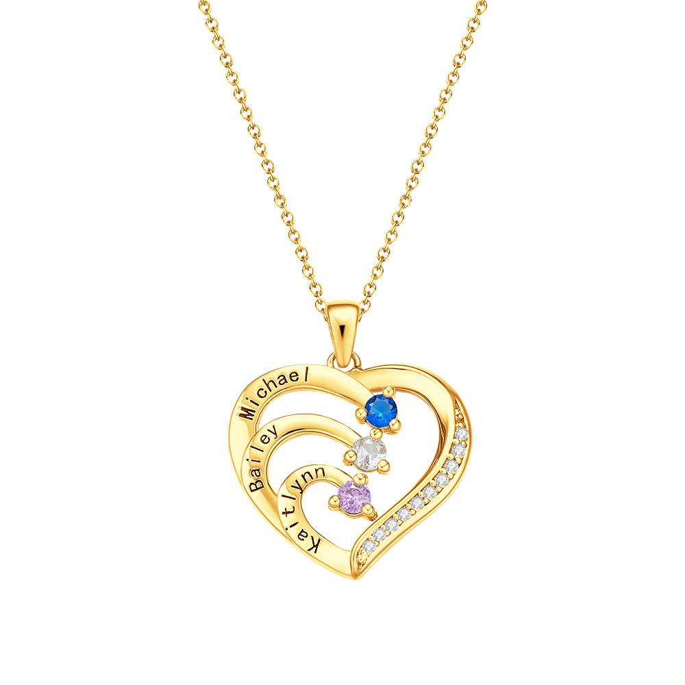 Personalized Heart Necklace Custom Family Name Birthstone Necklace Gift for Mother Grandma