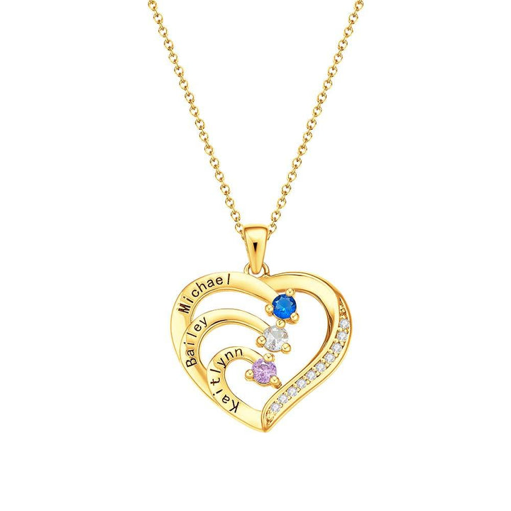 Personalized Heart Necklace Custom Family Name Birthstone Necklace Gift for Mother Grandma