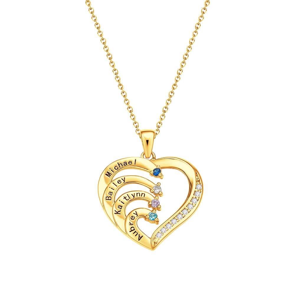 Personalized Heart Necklace Custom Family Name Birthstone Necklace Gift for Mother Grandma