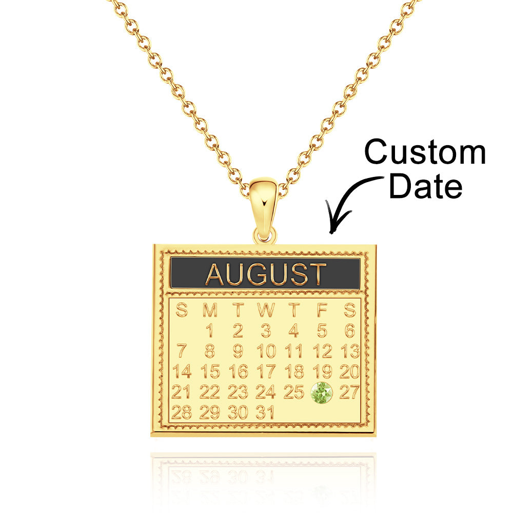Personalized Calendar Necklace with Birthstone Save The Date Pendant Anniversary Gifts