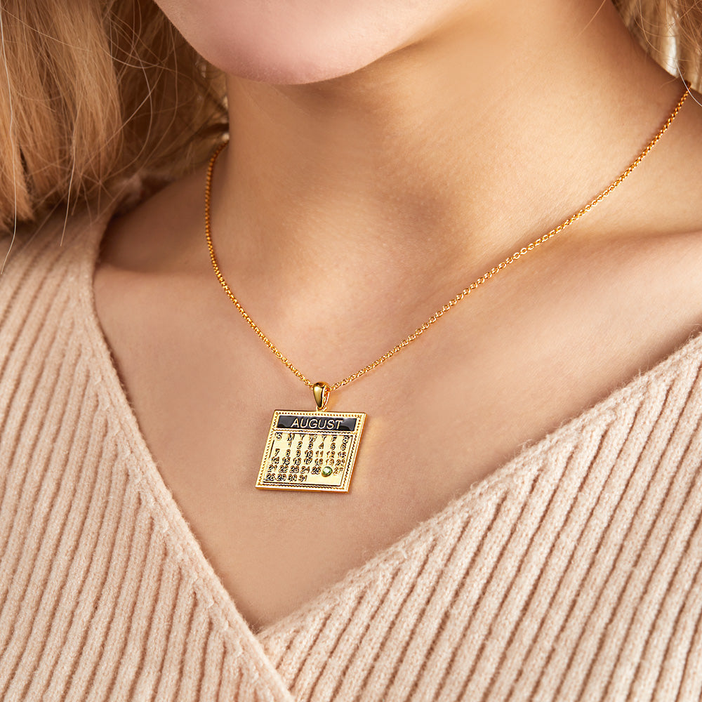 Personalized Calendar Necklace with Birthstone Save The Date Pendant Anniversary Gifts