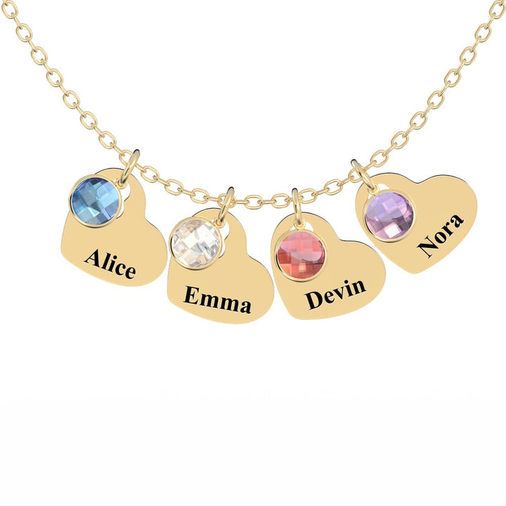 Custom Engraved Heart Pendant Necklace with Birthstones