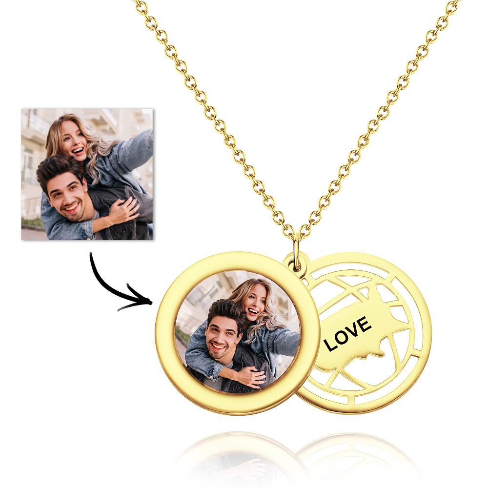 Personalized Photo Engraved Necklace Slidable Global Travel Locket Necklaces