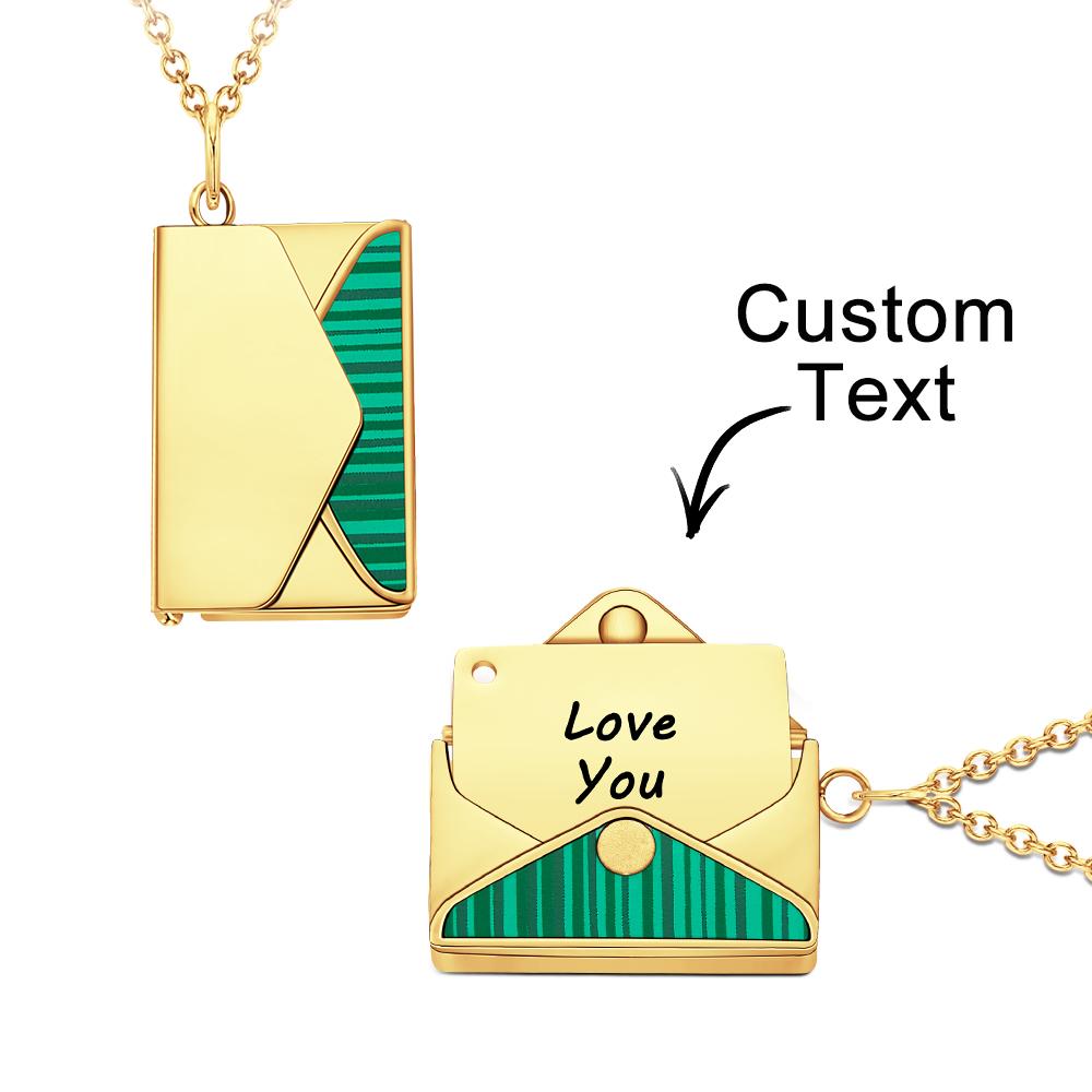 Engraved Envelope Letter Necklace Green Shell Striped Name Necklace