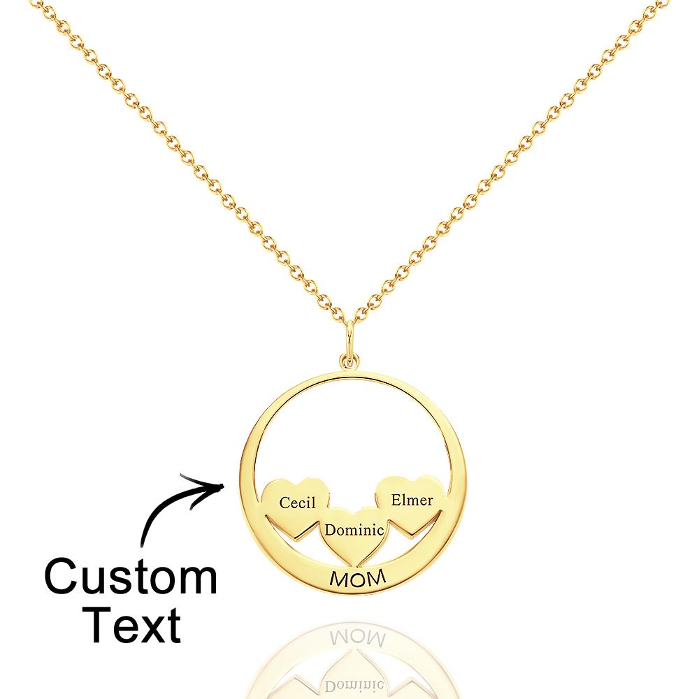 Custom Engraved Necklace Circle Hearts Mom Pendant Necklace Creative Gift