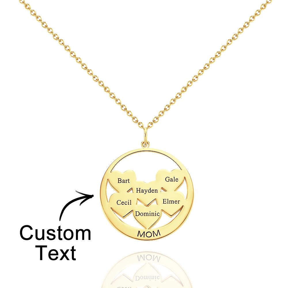 Custom Engraved Necklace Circle Hearts Mom Pendant Necklace Creative Gift