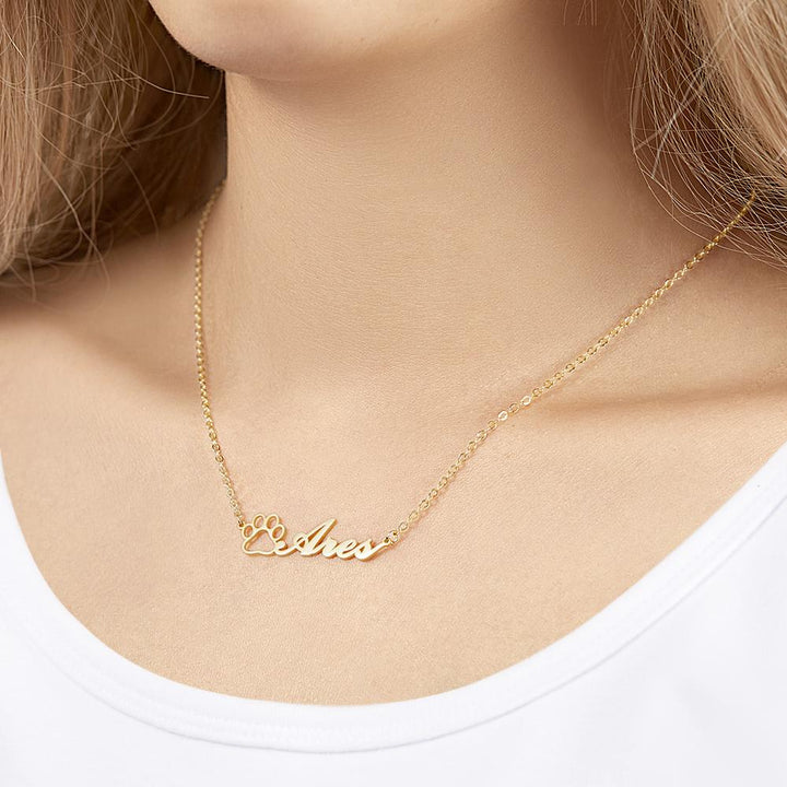 Personalized Pet Paw Print Name Necklace Lovely Animal Paw Necklace Jewelry