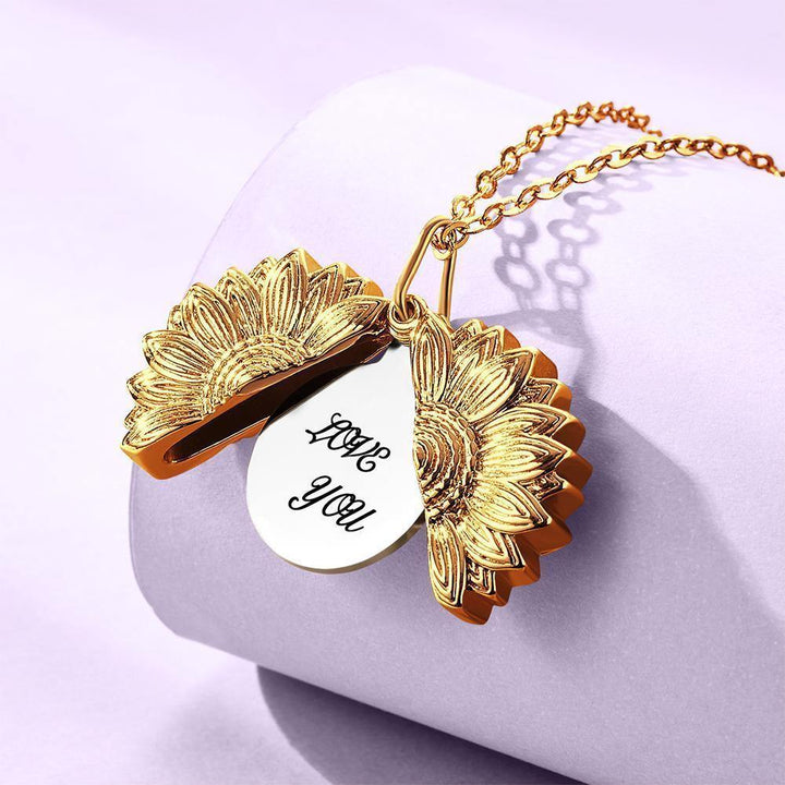 Custom Engraved Text Sunflower Locket Necklace