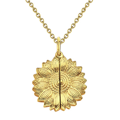 Custom Engraved Text Sunflower Locket Necklace