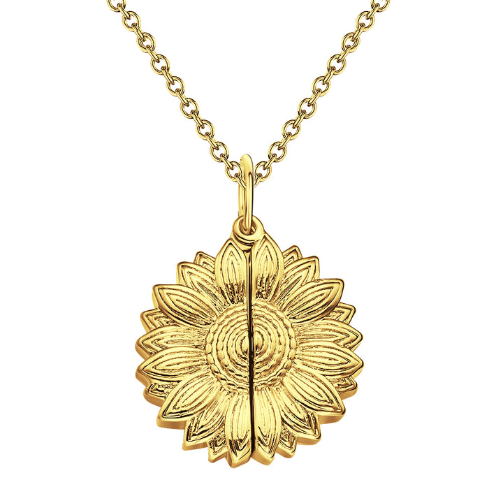 Custom Engraved Text Sunflower Locket Necklace