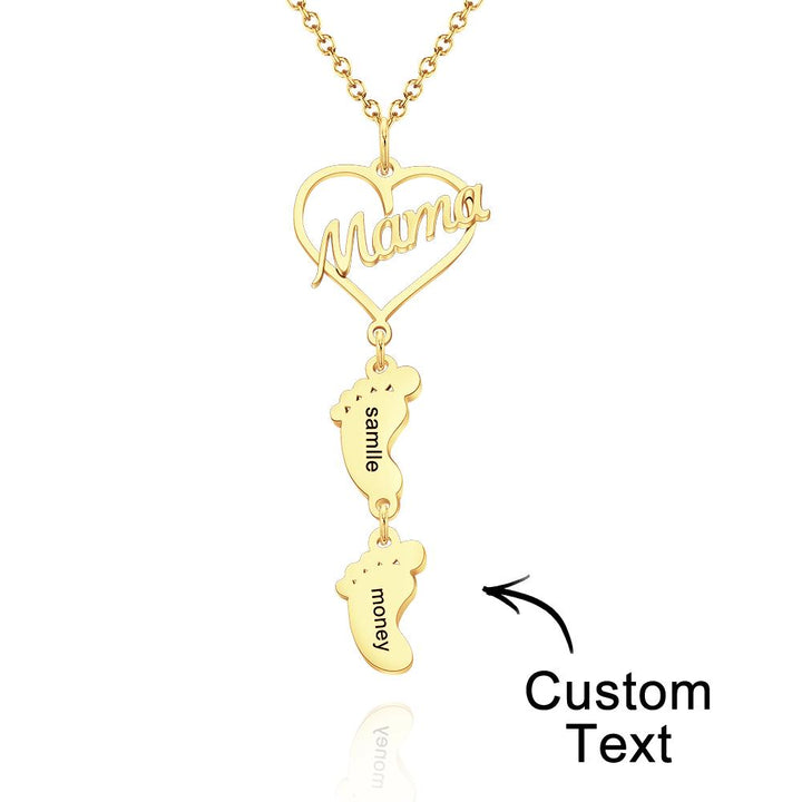 Custom Engraved Name Necklace Love MaMa Heart Baby Feet Charm