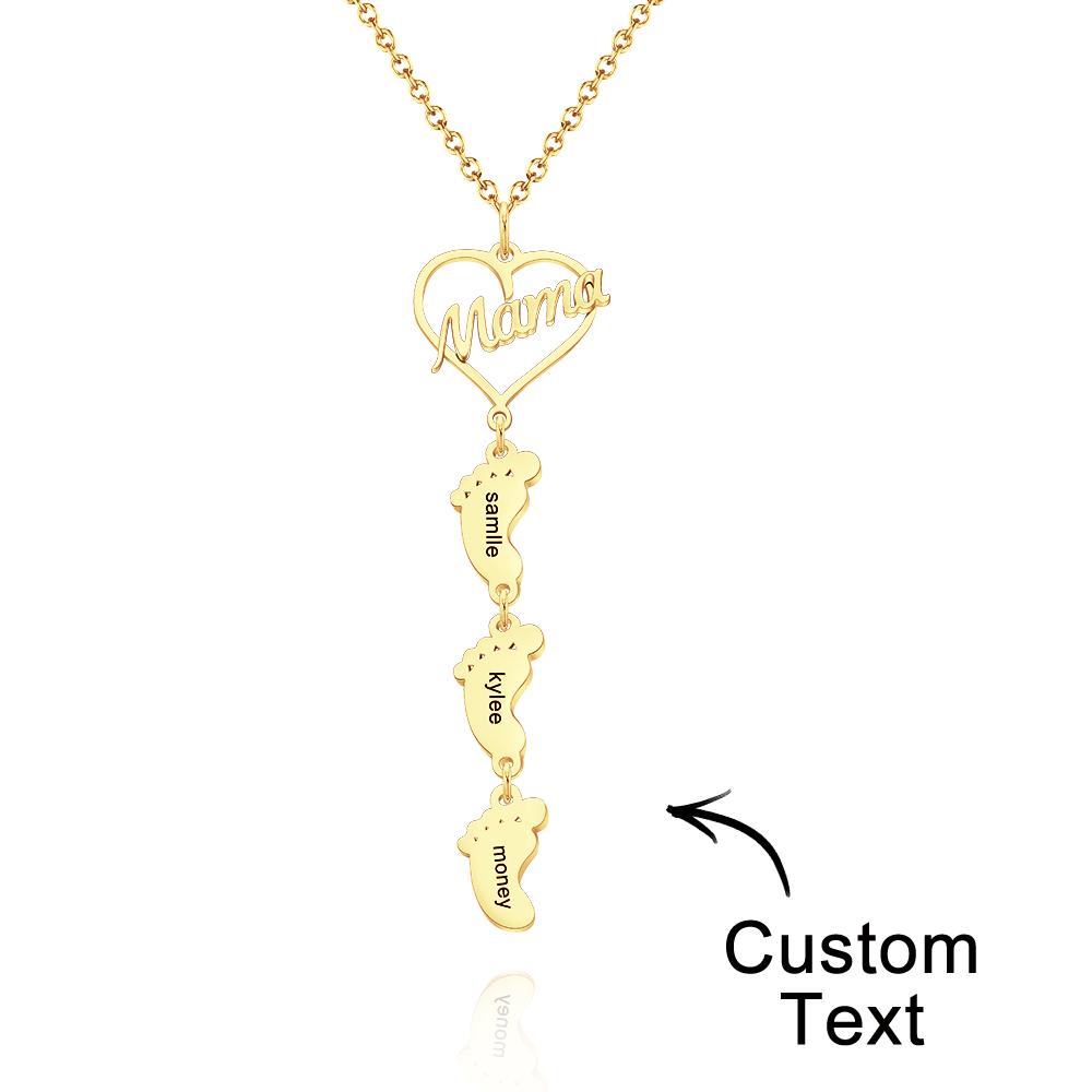 Custom Engraved Name Necklace Love MaMa Heart Baby Feet Charm